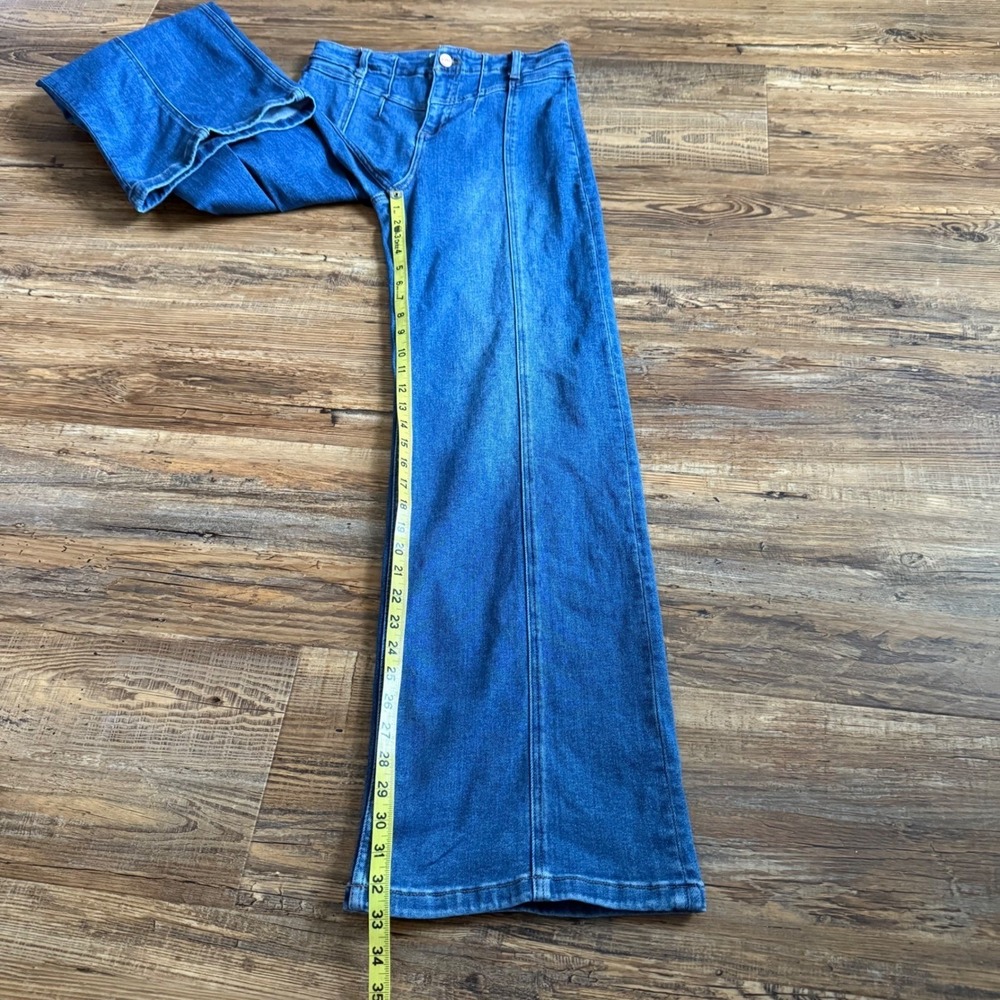 Risen Jeans FLARE Wide Leg Pants Womens 7/28 High Rise Front Seam Denim Boho - Picture 10 of 13